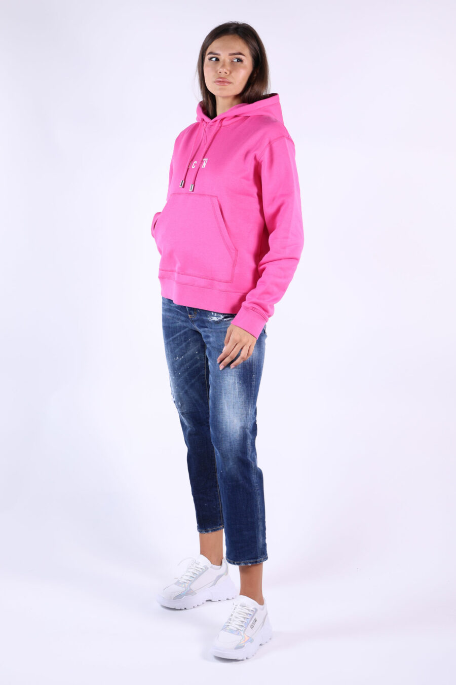 Fuchsia hooded sweatshirt with central "Icon" minilogue - 361223054662201699 1