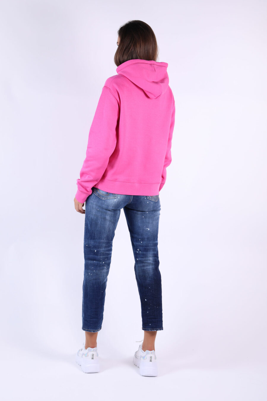 Fuchsia hooded sweatshirt with central "Icon" minilogue - 361223054662201702 1