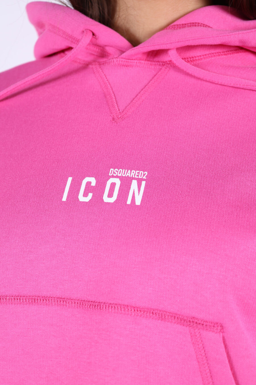 Fuchsia hooded sweatshirt with central "Icon" minilogue - 361223054662201703 1