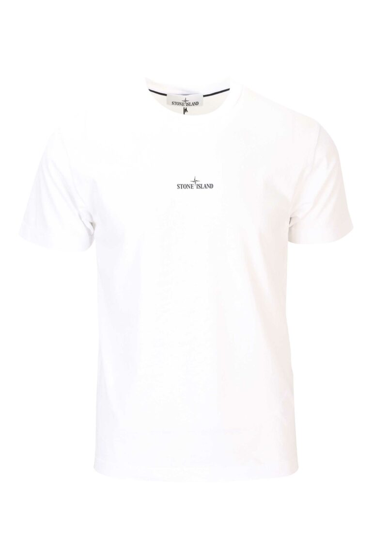 Stone Island - Camiseta blanca con minilogo centrado y estampado detrás ...