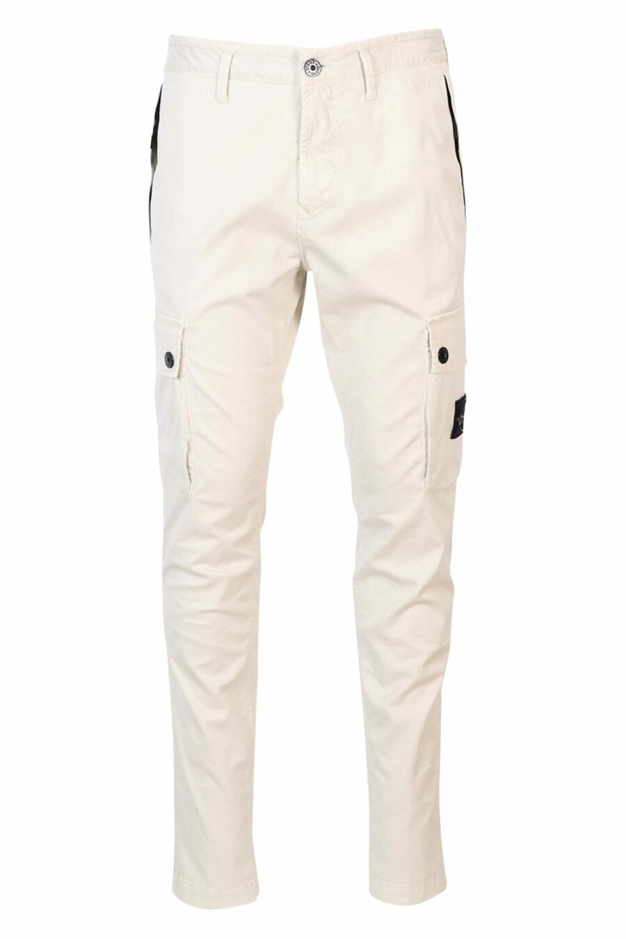 Pantalon slim beige avec patch logo sur le côté - 8052572752537 scaled