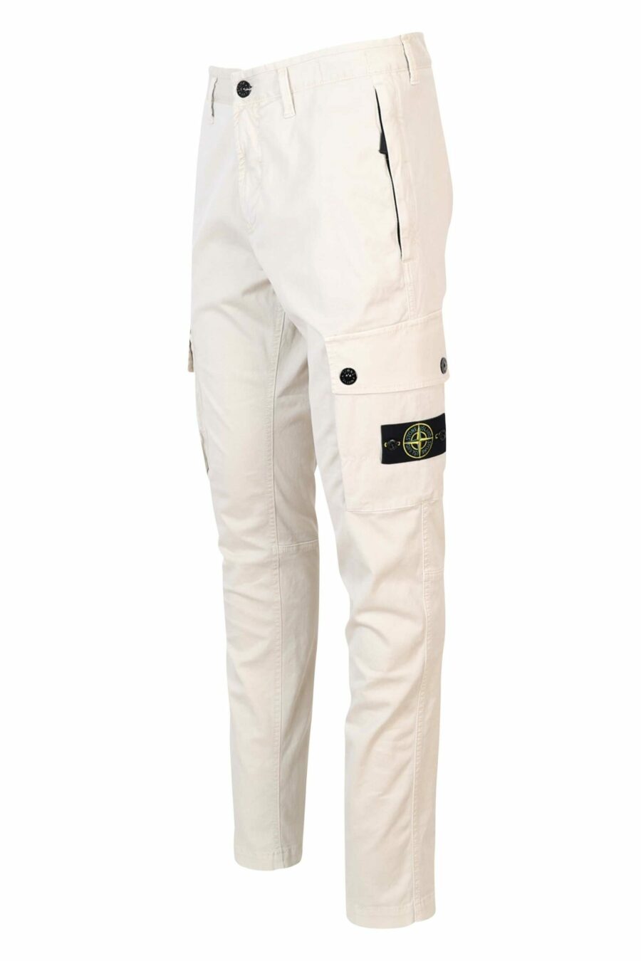 Beige slim trousers with side logo patch - 8052572752537 1 scaled