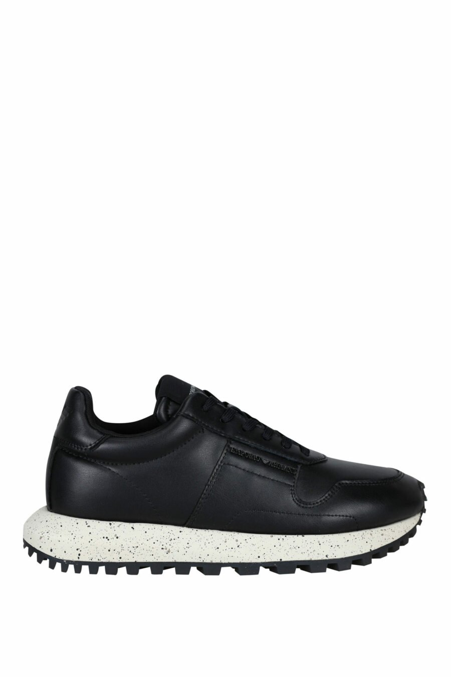 Black recycled leather trainers and minilogo - 8057767442187 scaled