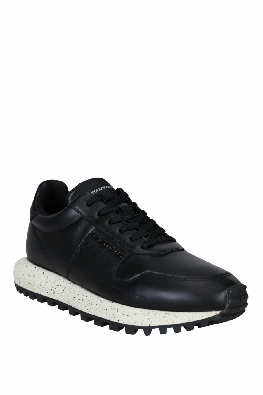 Black recycled leather trainers and minilogo - 8057767442187 1 scaled