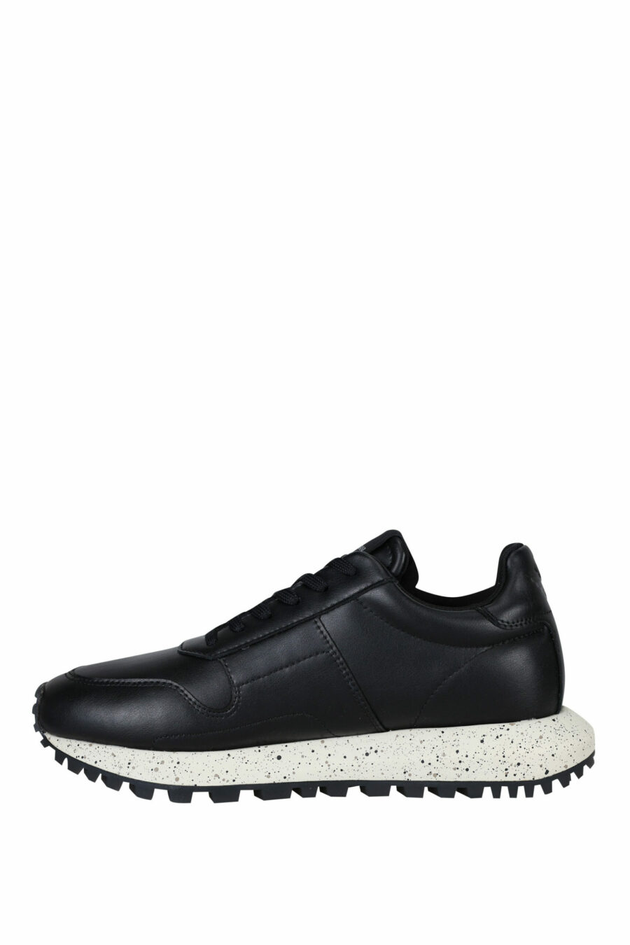Black recycled leather trainers and minilogo - 8057767442187 2 scaled