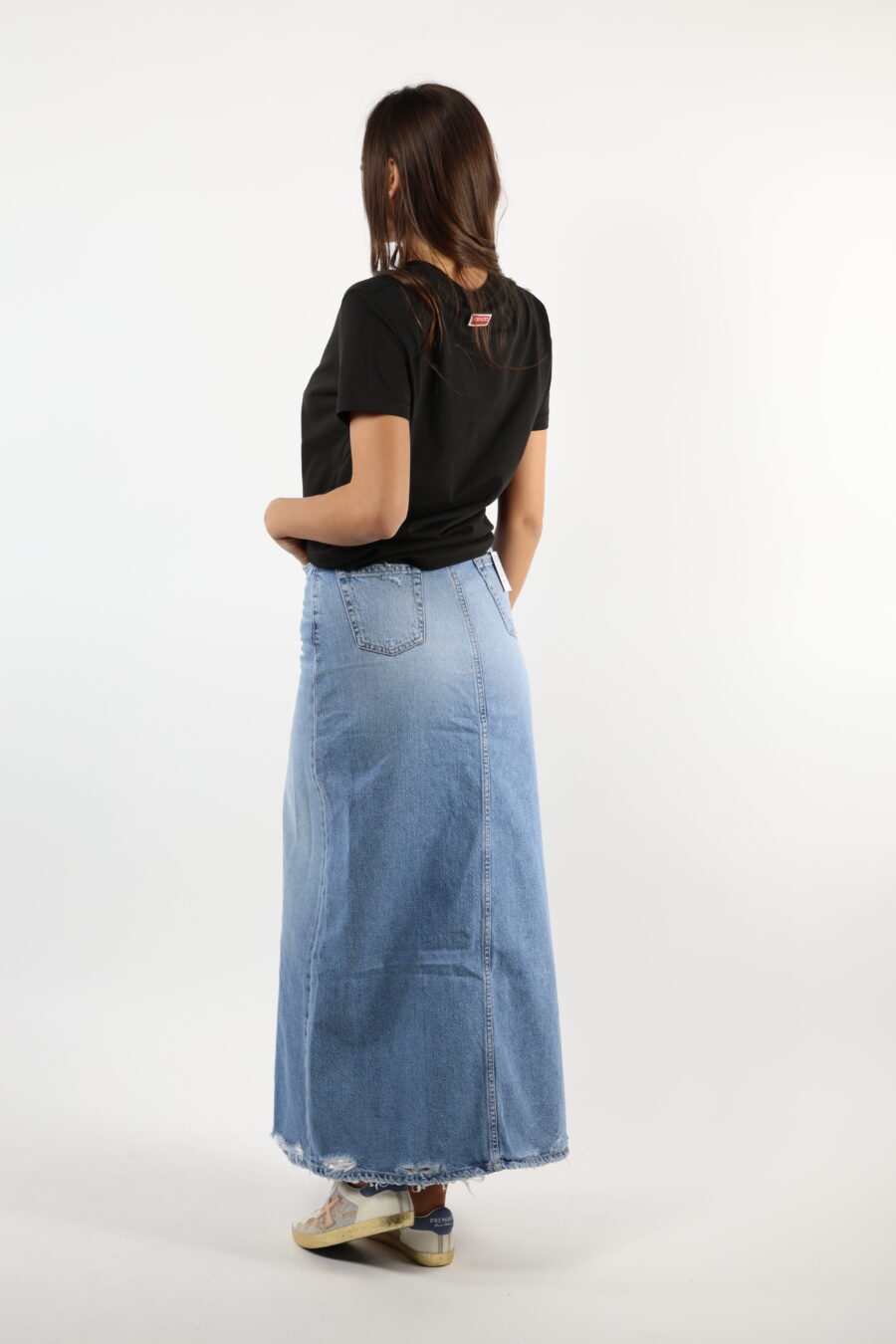 Long blue denim skirt "lara" with slit - 110665