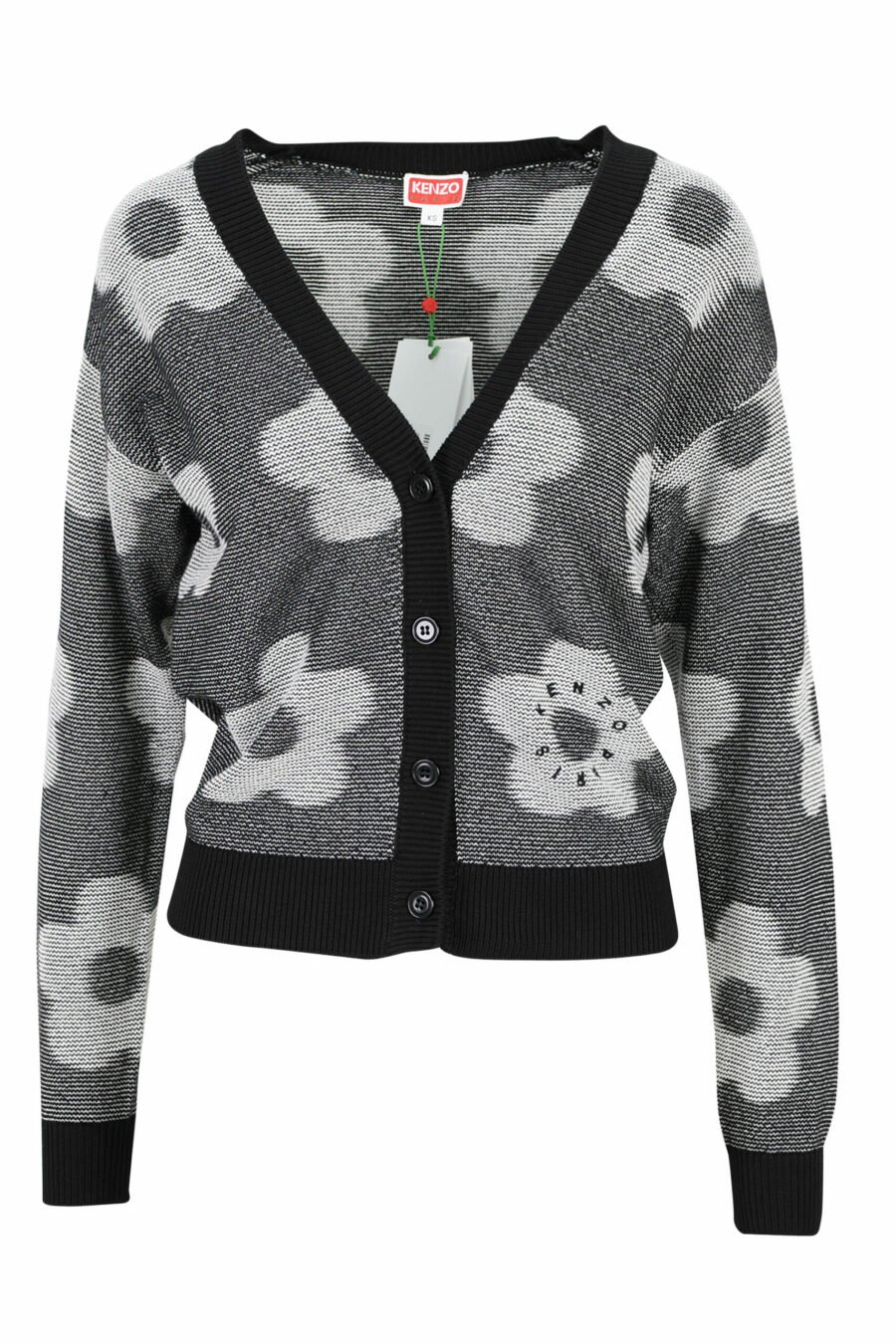 Grey jumper with buttons "all over boke flower logo " - 3612230522862 scaled