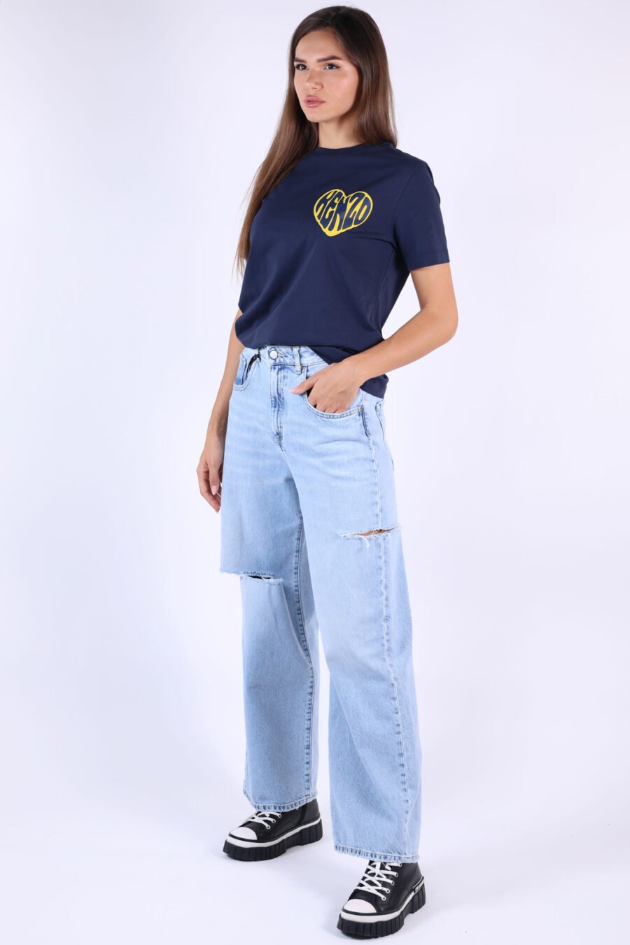 Blue "poppy" denim trousers with rips - 361223054662201796