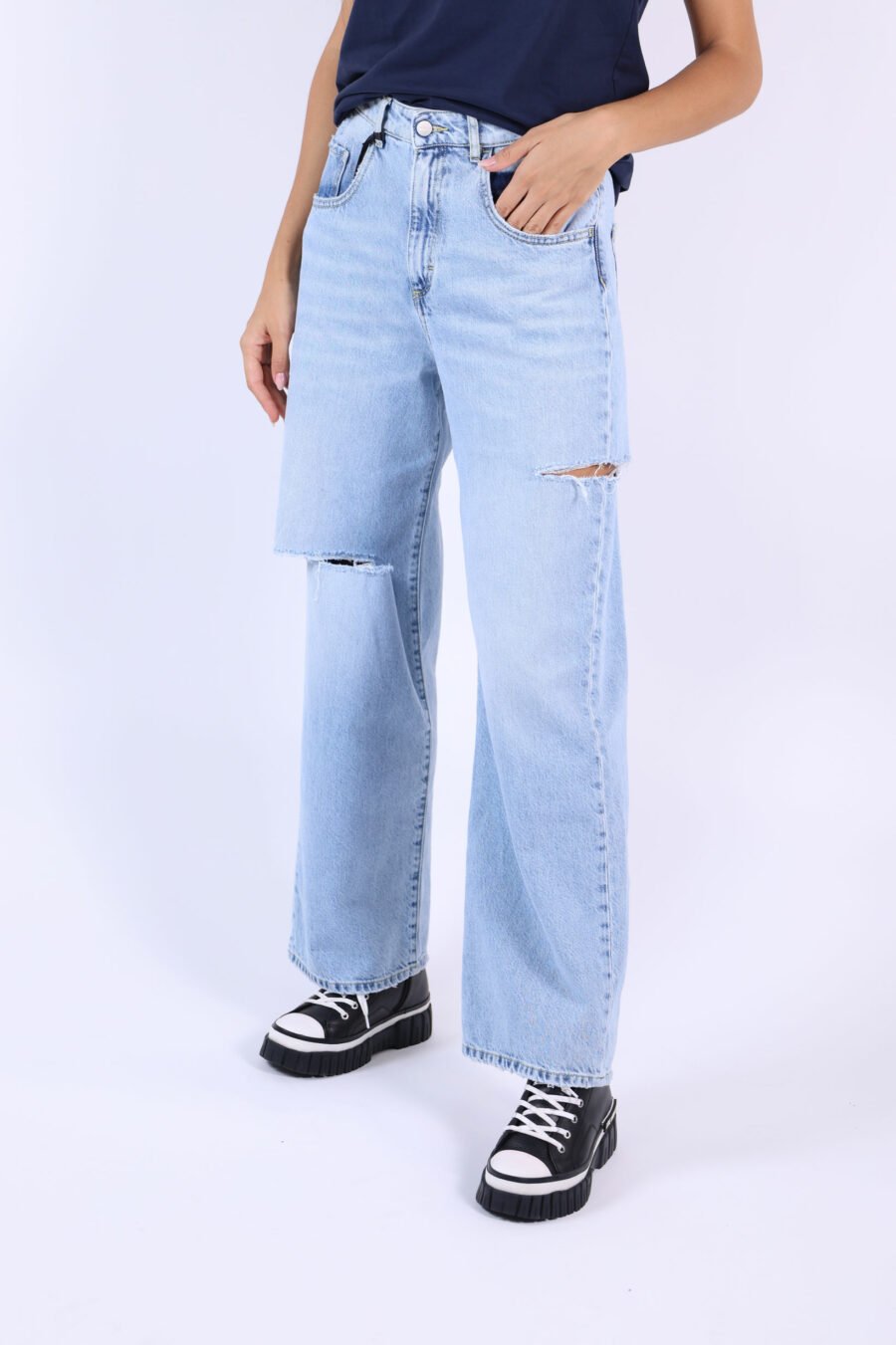 Blue "poppy" denim trousers with rips - 361223054662201799