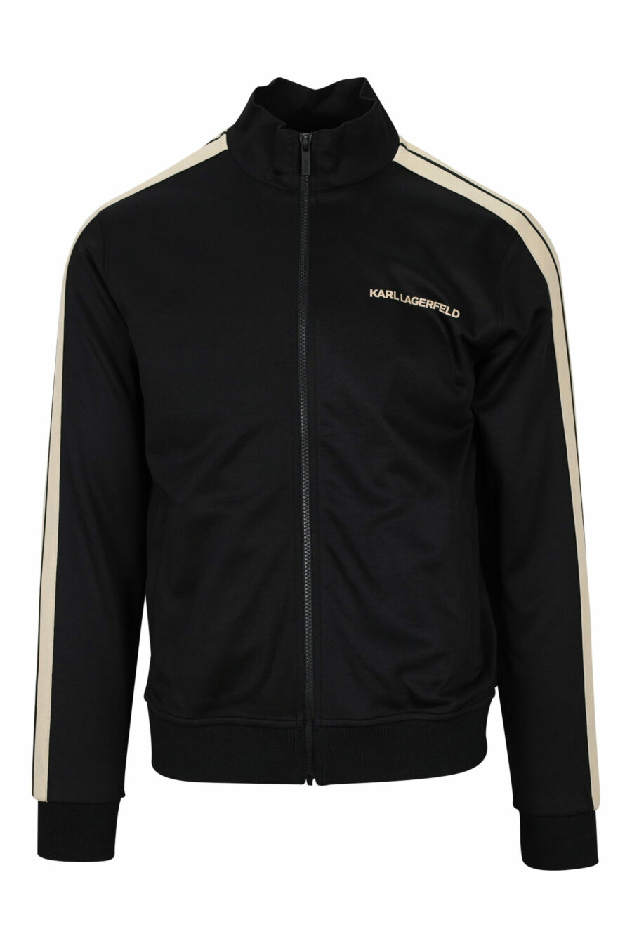 Schwarzes Sweatshirt mit Reißverschluss und Minilogue und beigen Seitenstreifen - 4062226394857 skaliert