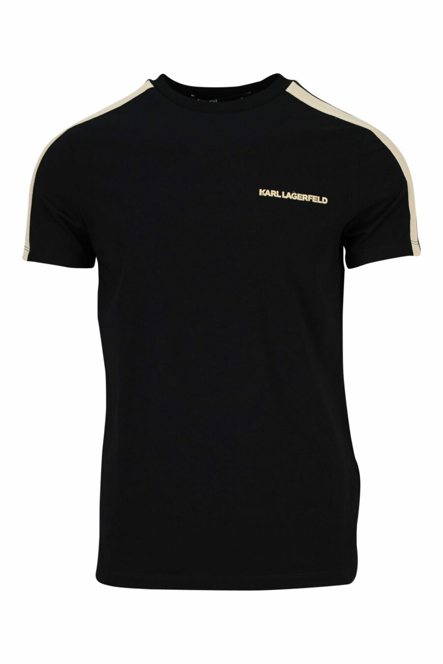 Schwarzes T-Shirt mit miniloguen und beigen Seitenstreifen - 4062226401746 skaliert
