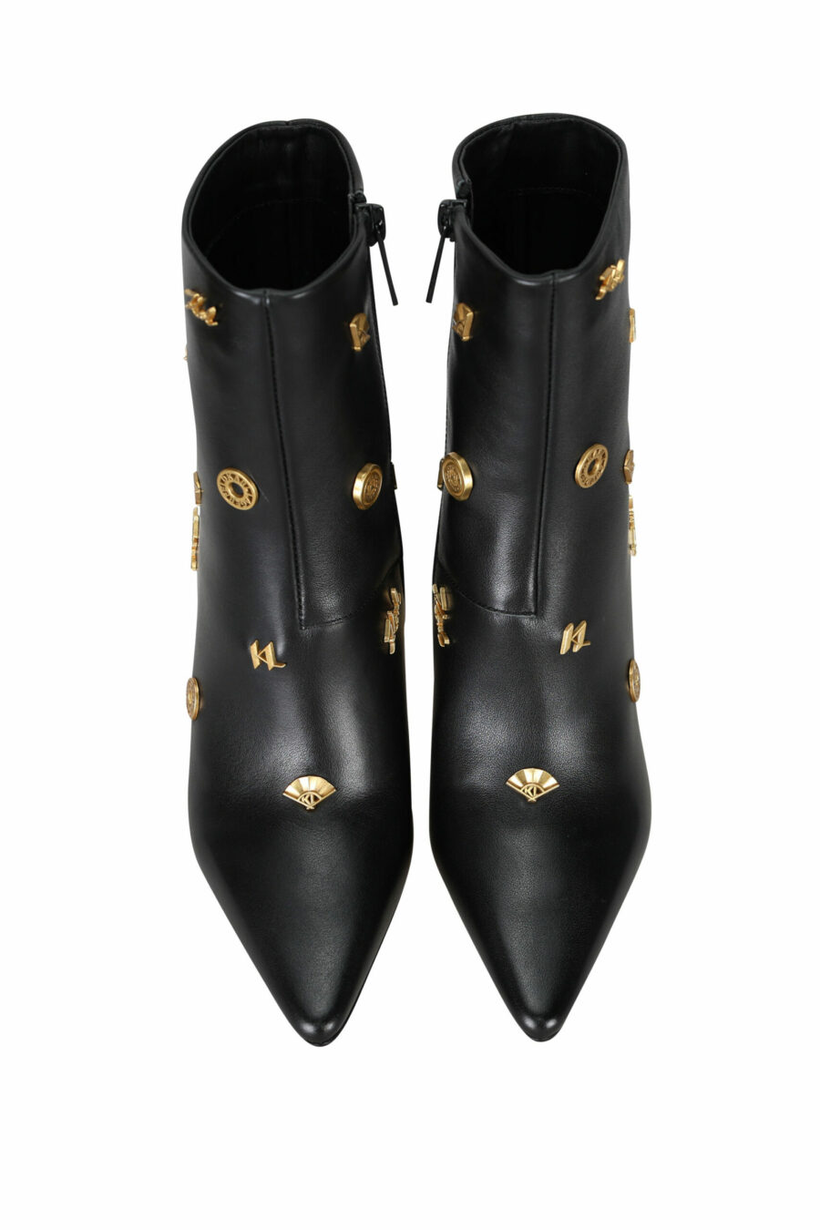 Black ankle boots with gold heel and pins - 5059529282034 4 scaled