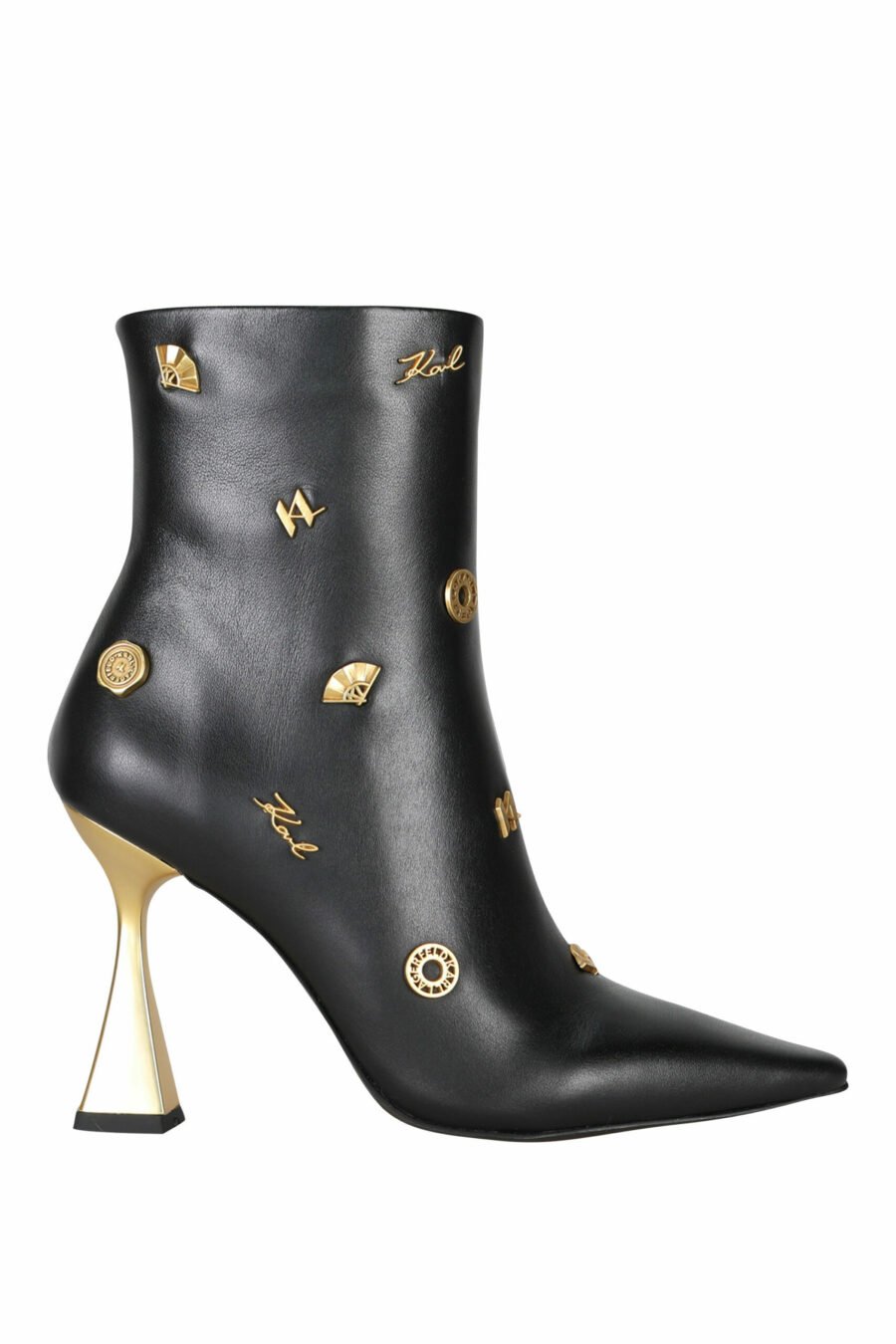 Black ankle boots with gold heel and pins - 505952982034 scaled
