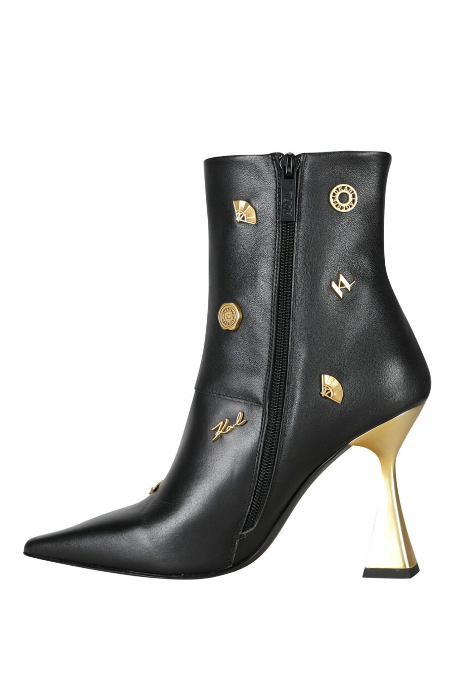 Black ankle boots with gold heel and pins - 505952982034 2 scaled