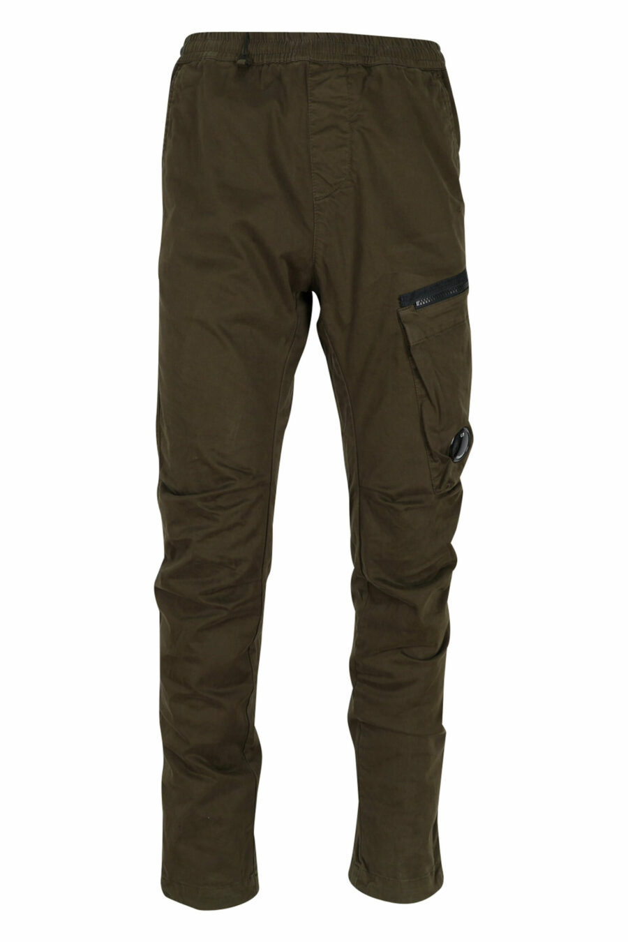 Pantalón verde militar de satén elástico con bolsillo lateral y logo lente - 7620943537833 scaled