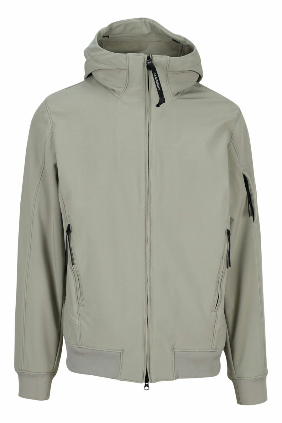 Beige jacket with hood and logo lens - 7620943543728 scaled