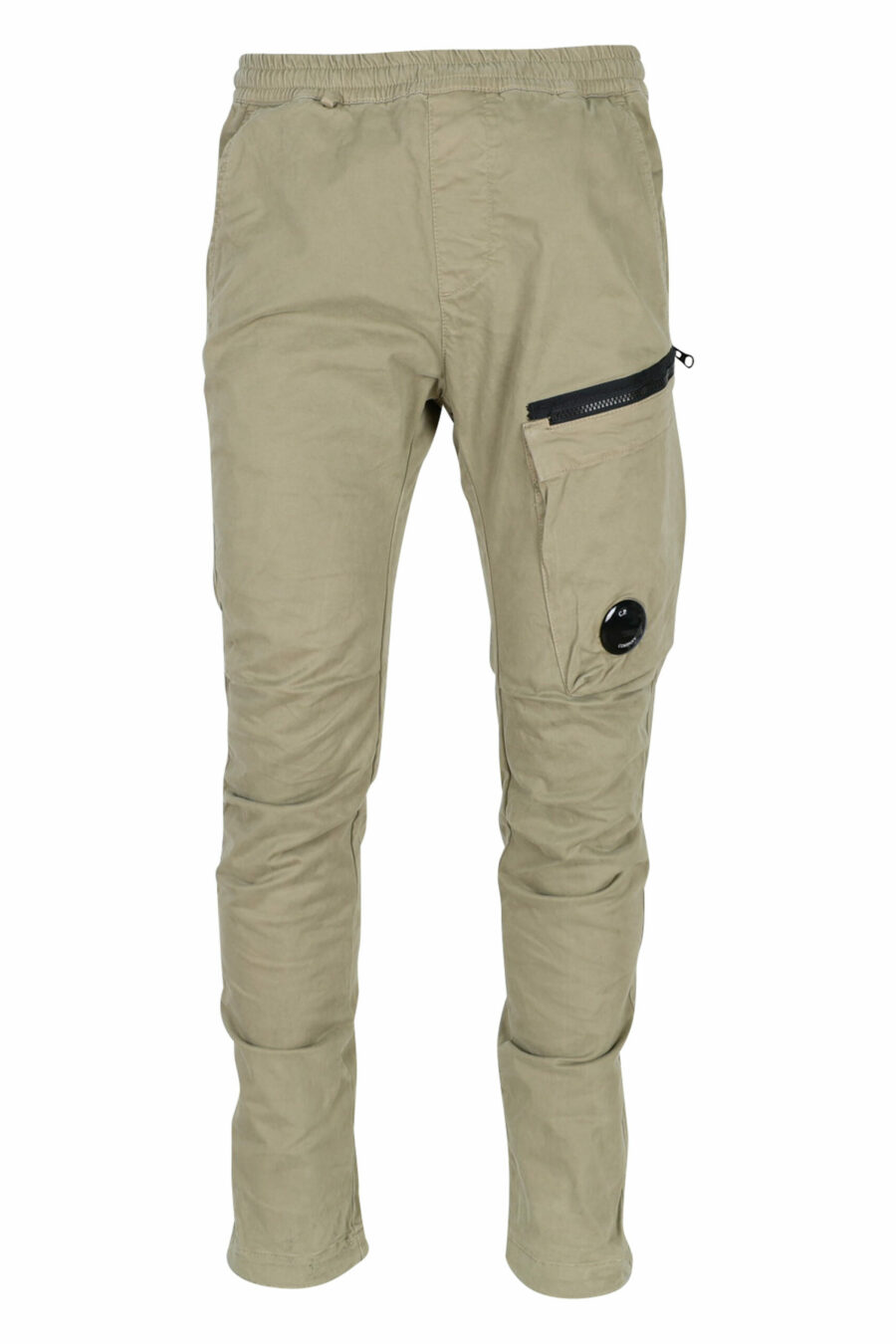 Pantalon en satin extensible beige avec poche latérale et lentille de logo - 7620943578416