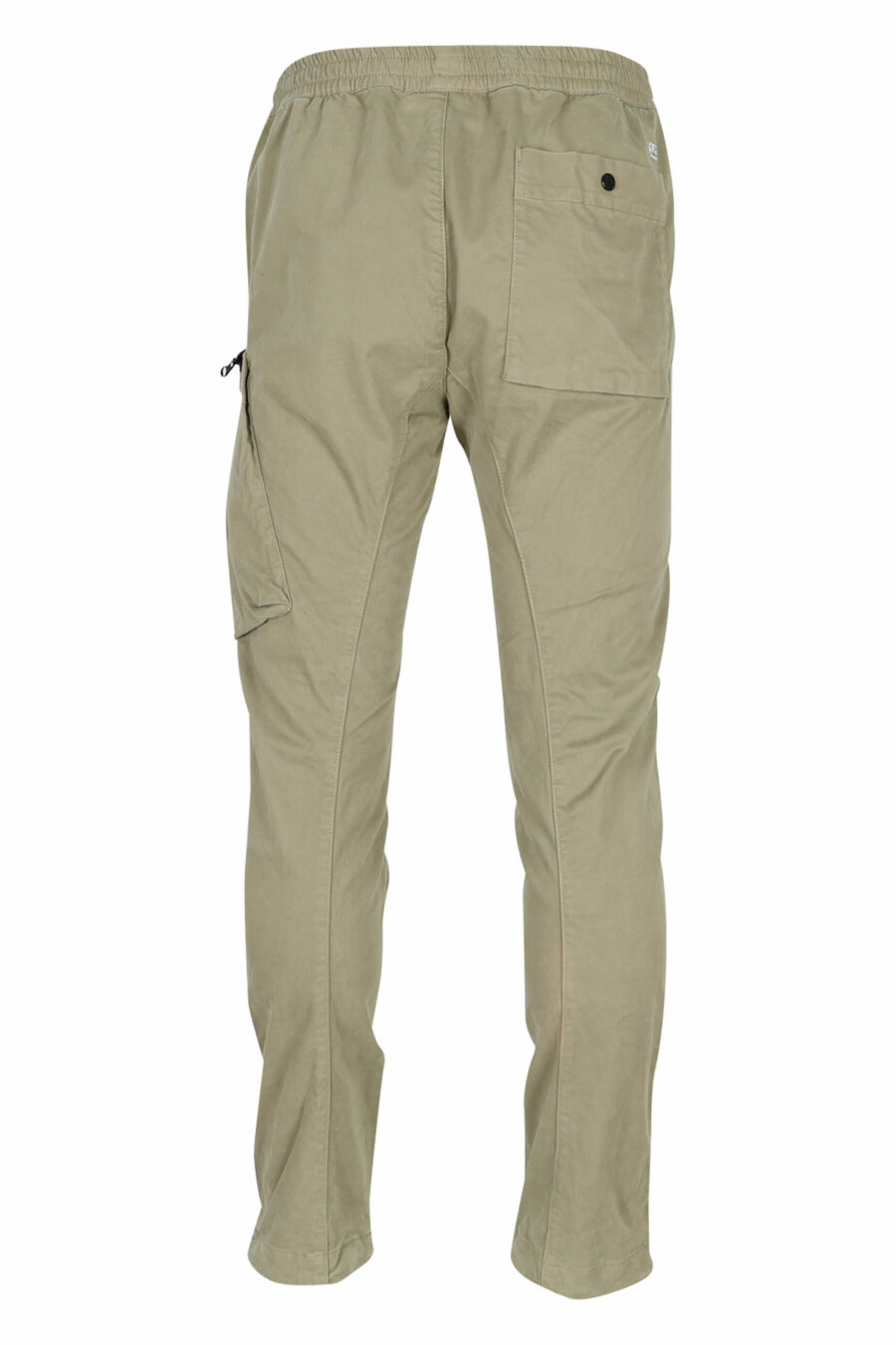 Pantalon en satin stretch beige avec poche latérale et lentille logo - 7620943578416 2 scaled