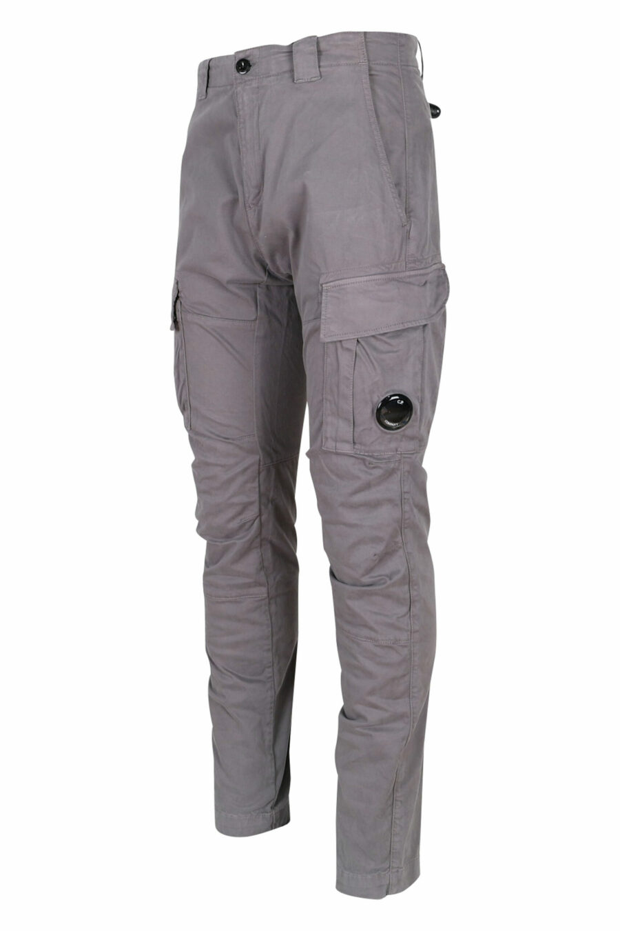 Pantalón gris marengo estilo cargo de satén elástico y logo lente - 7620943597400 1 scaled