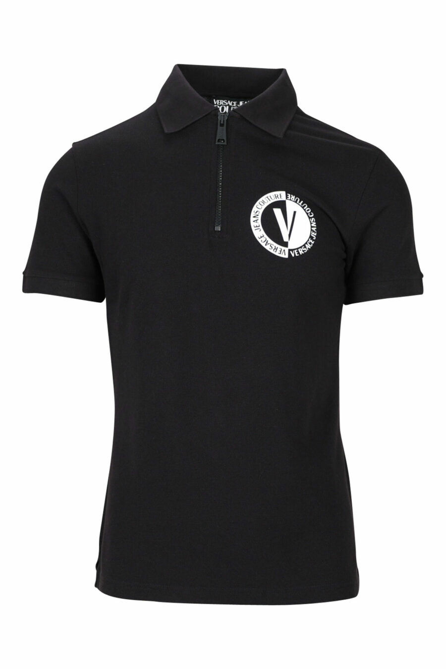 Black polo shirt with zip and contrasting circular mini logo - 8052019467918 scaled