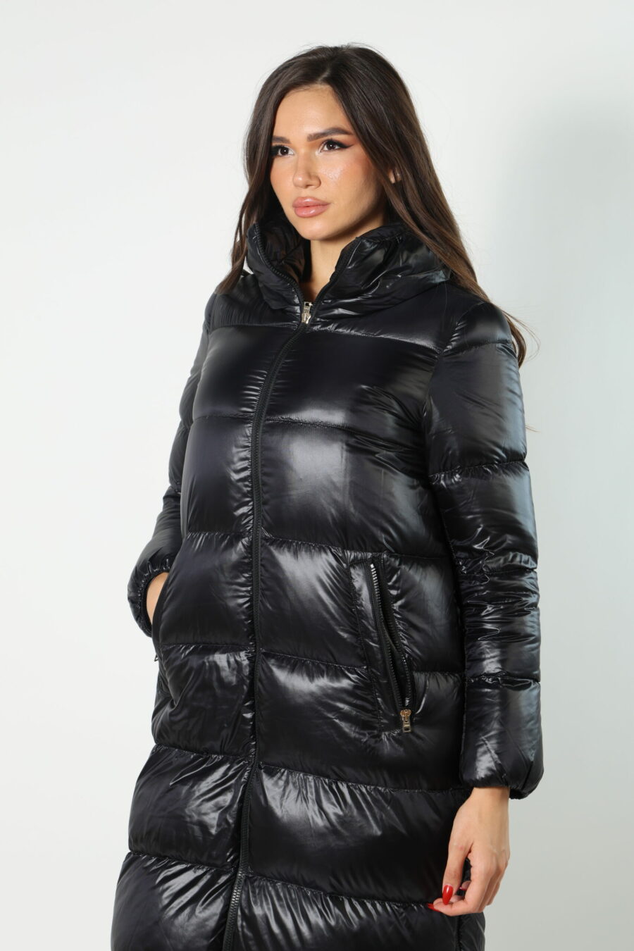 Long black quilted quilted jacket with straight lines - 8052865435499 157 scaled