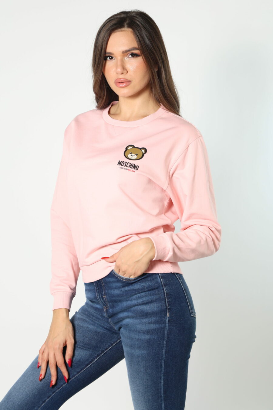 Pink sweatshirt with bear logo patch "underbear" - 8052865435499 341 scaled