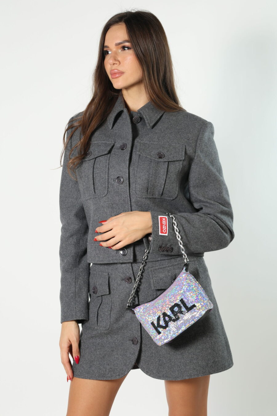 Grey sequined shoulder bag with black logo - 8052865435499 423 scaled