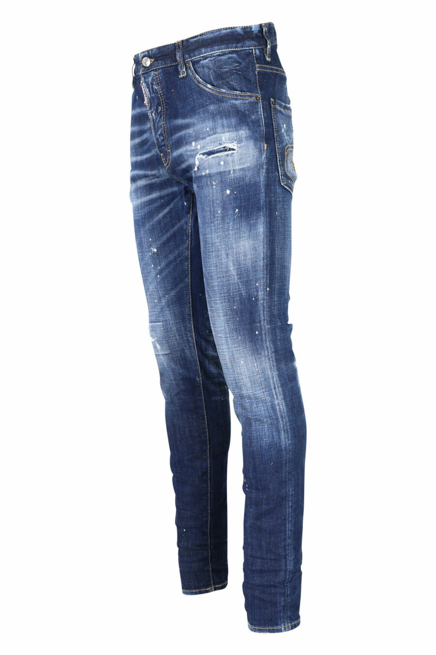 Calças de ganga azuis "cool guy jean" com pintura e desfiadas - 8054148101688 1 à escala