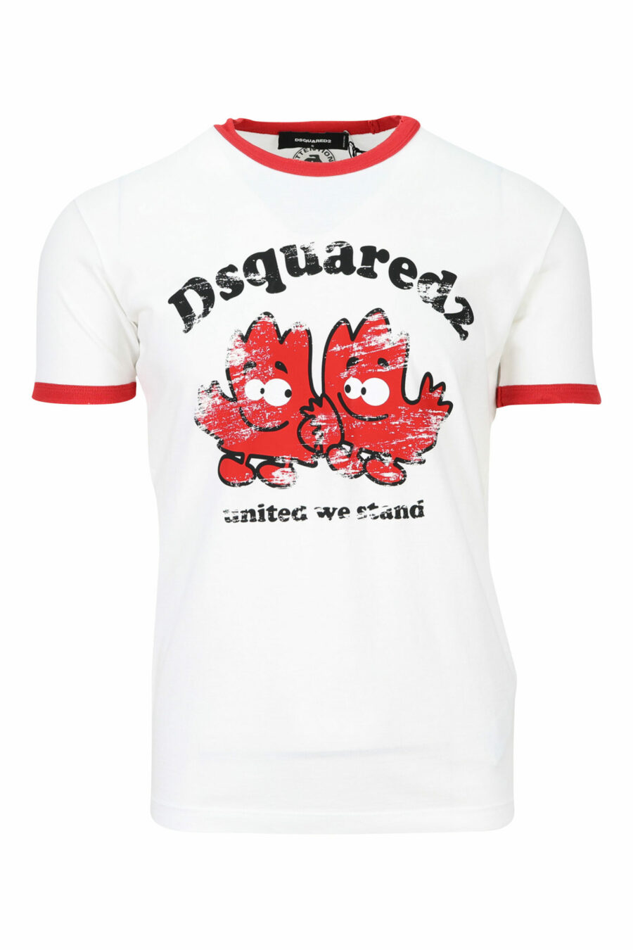 Weißes T-Shirt mit roten Details und Blattdruck - 8054148150792 skaliert