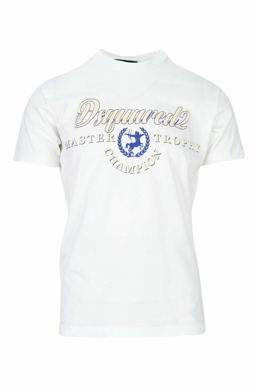 Camiseta blanca con maxilogo blanco con azul y escudo - 8054148159665 scaled