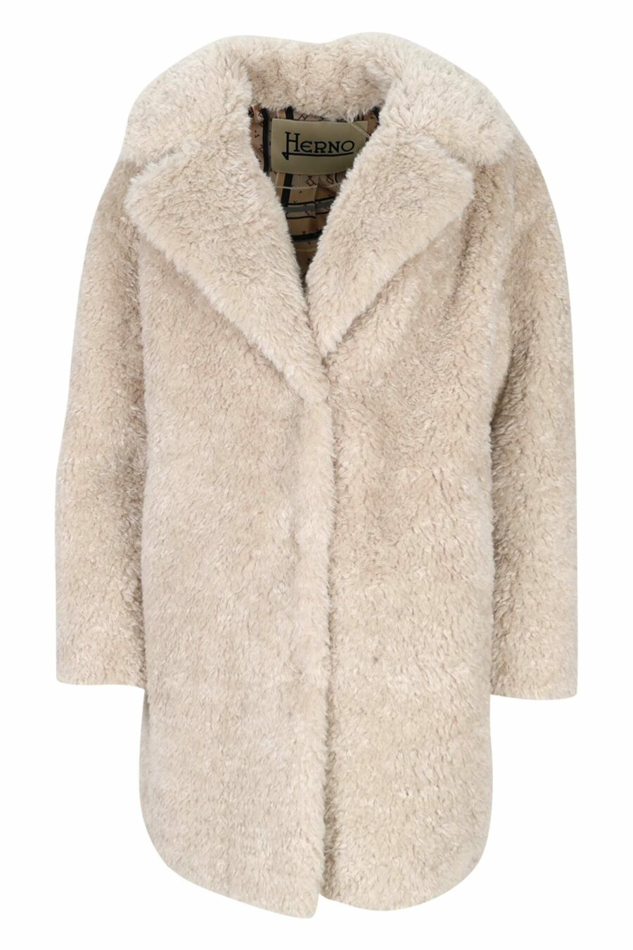 White curly faux fur coat with printed inner lining - 8055721641478 scaled