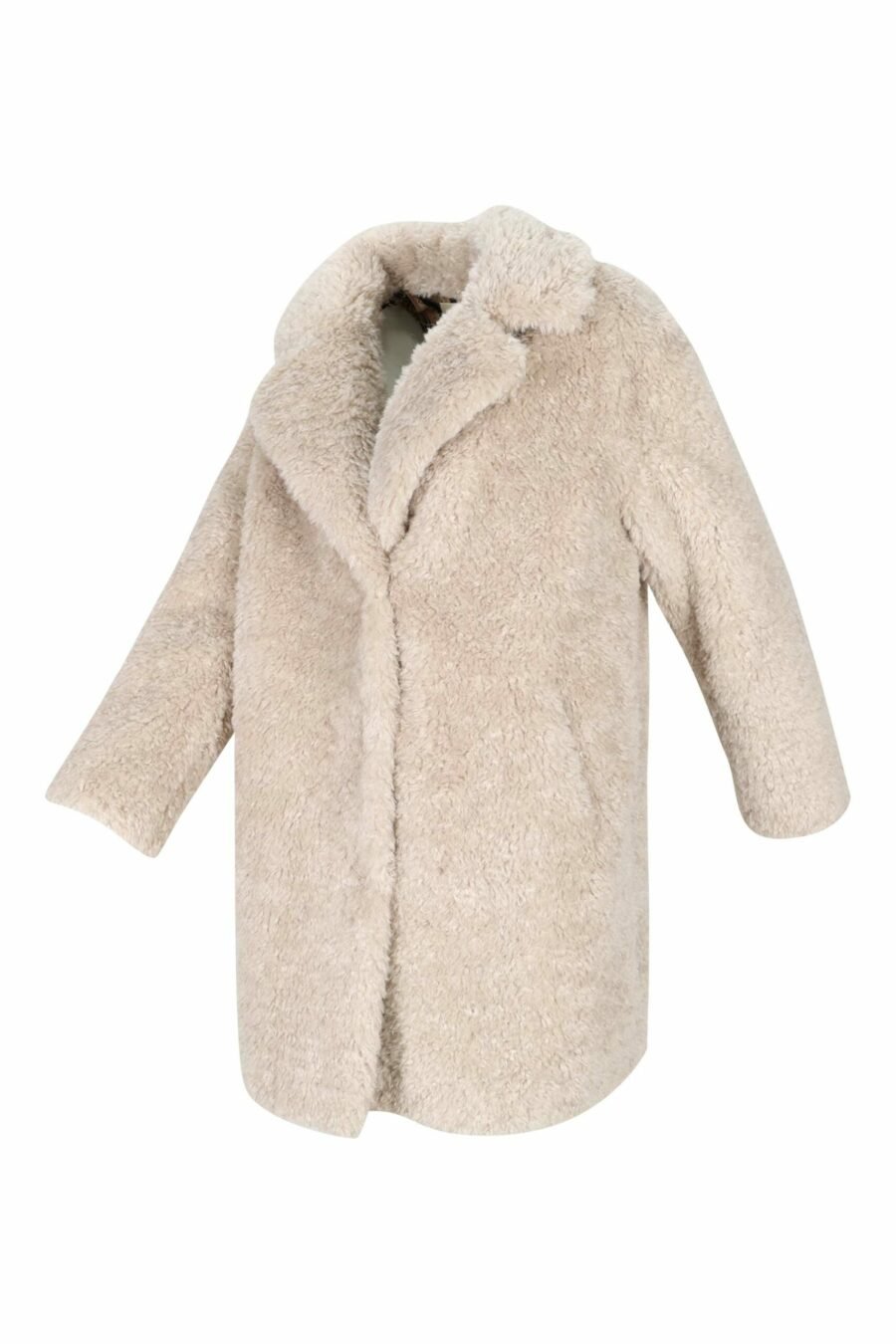 White curly faux fur coat with printed inner lining - 8055721641478 1 scaled