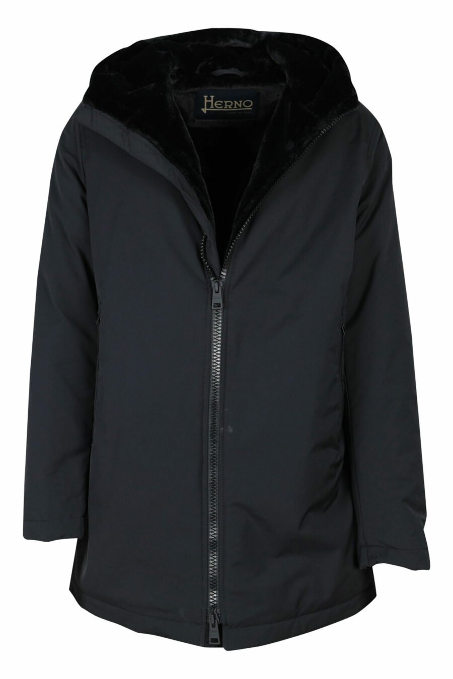Black parka with hood and synthetic lining - 8055721650272 scaled