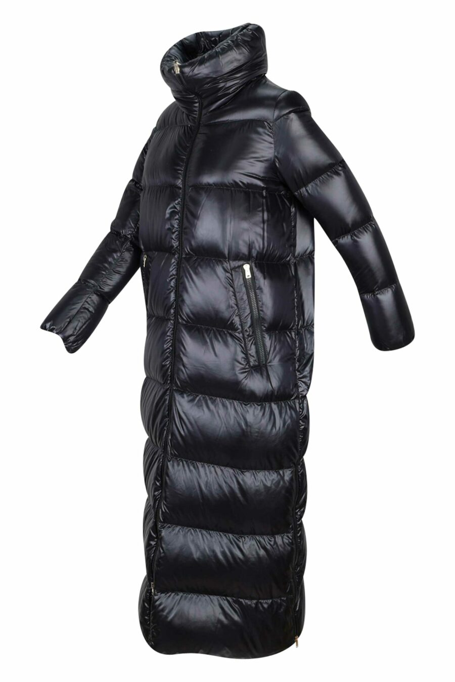 Long black quilted quilted jacket with straight lines - 8055721802237 1 scaled