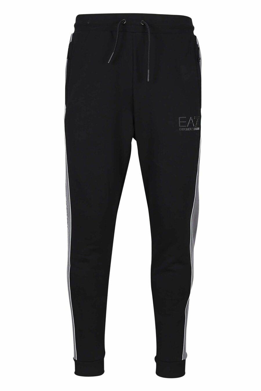 Pantalón de chándal negro con lineas grises laterales y minilogo "lux identity" - 8056787946842 scaled