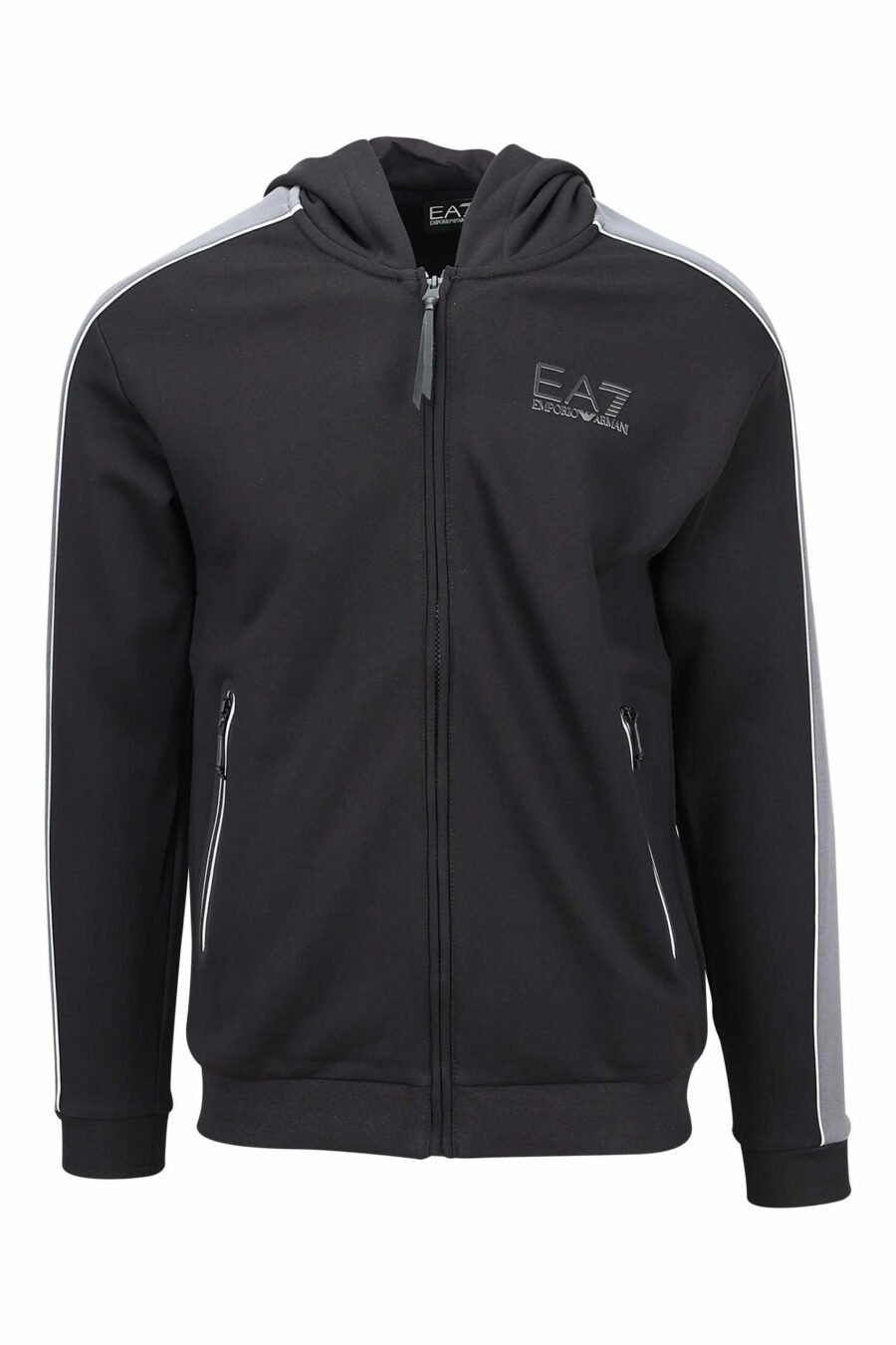 Schwarzes Kapuzensweatshirt mit grauen Linien und grauem Mini-Logo "lux identity" - 8057767628062 skaliert