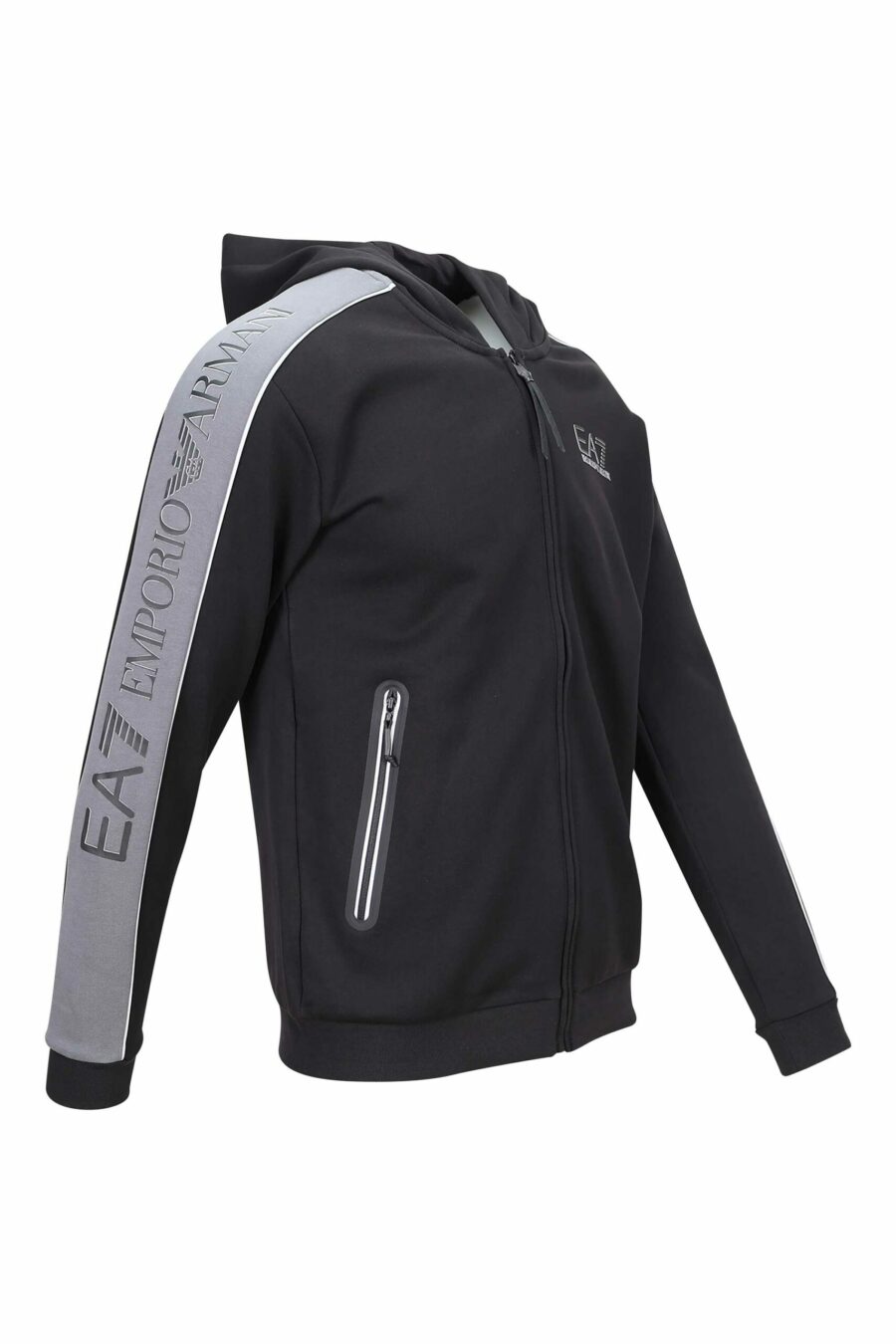 Schwarzes Kapuzensweatshirt mit grauen Linien und Minilog "lux identity" - 8057767628062 1 skaliert