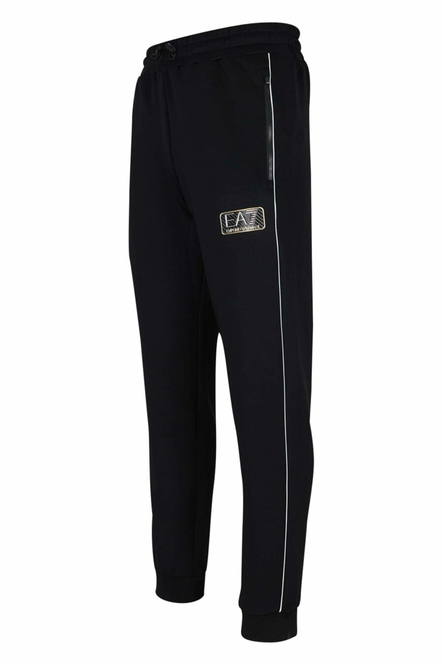 Pantalón de chándal negro con lineas blancas y logo en metal "lux identity" - 8057767646189 1 scaled