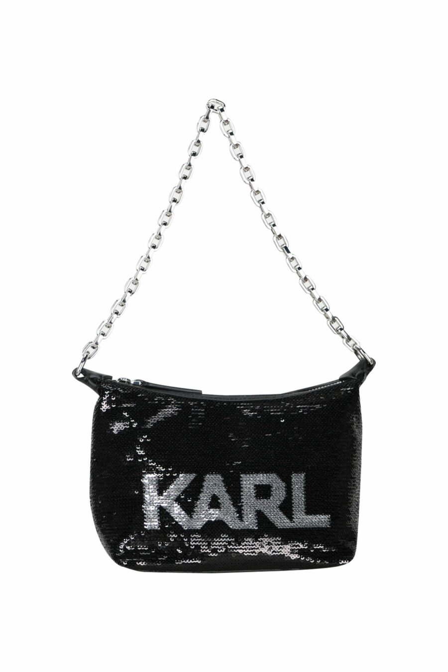 Black sequined shoulder bag with silver logo - 8720744416210 scaled