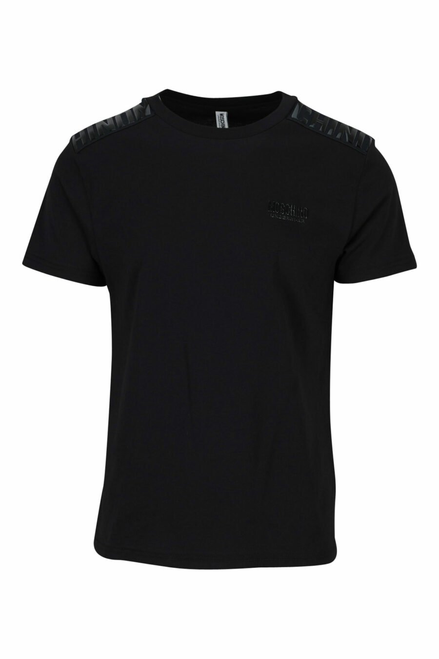 Black T-shirt with monochrome logo tape on shoulders - 889316992724 scaled