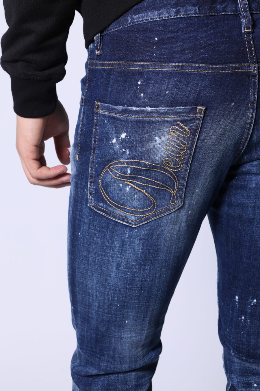 Blue "cool guy jean" jeans with paint and frayed - Untitled Catalog 05413