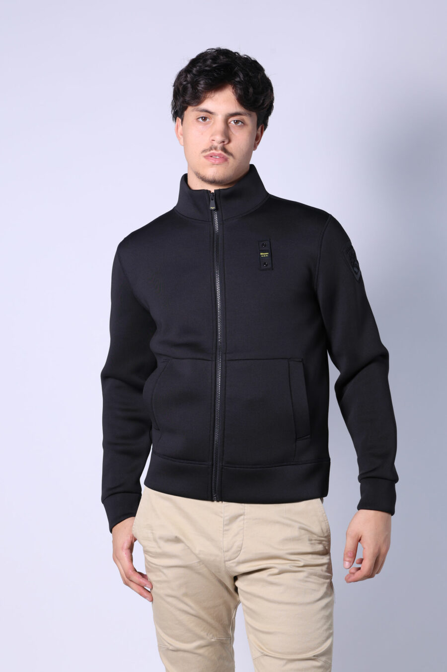 Black sweatshirt with zip and monochrome logo patch - Untitled Catalog 05632