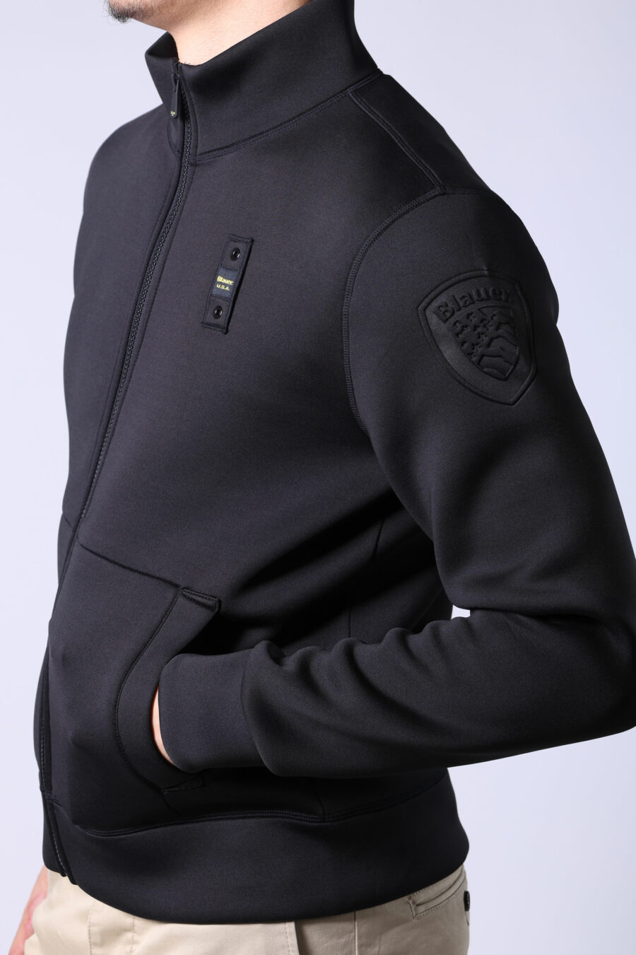 Black sweatshirt with zip and monochrome logo patch - Untitled Catalog 05633