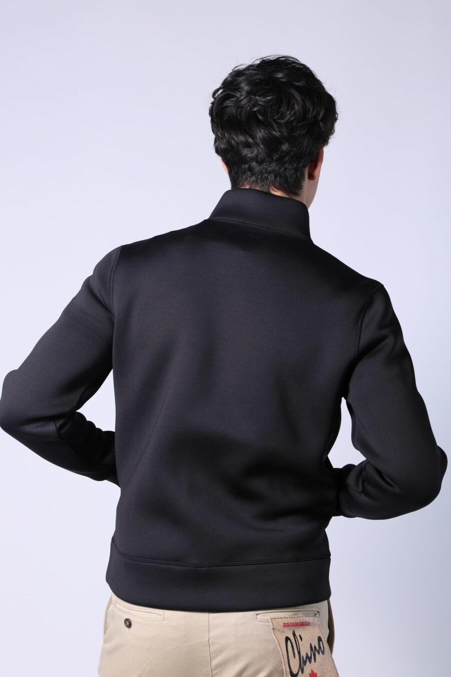 Black sweatshirt with zip and monochrome logo patch - Untitled Catalog 05634