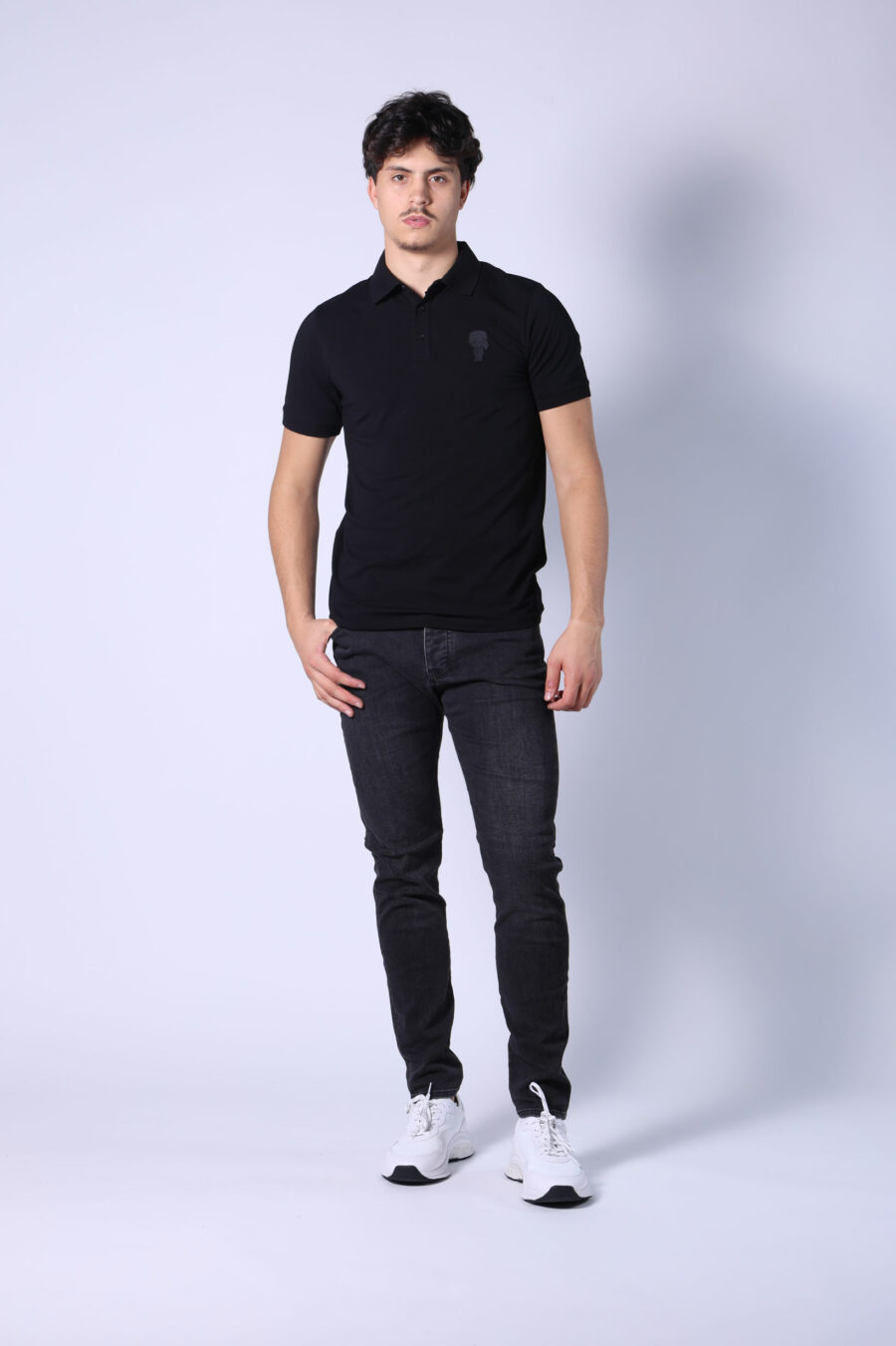 Black polo shirt with monochrome mini-logo - Untitled Catalog 05715