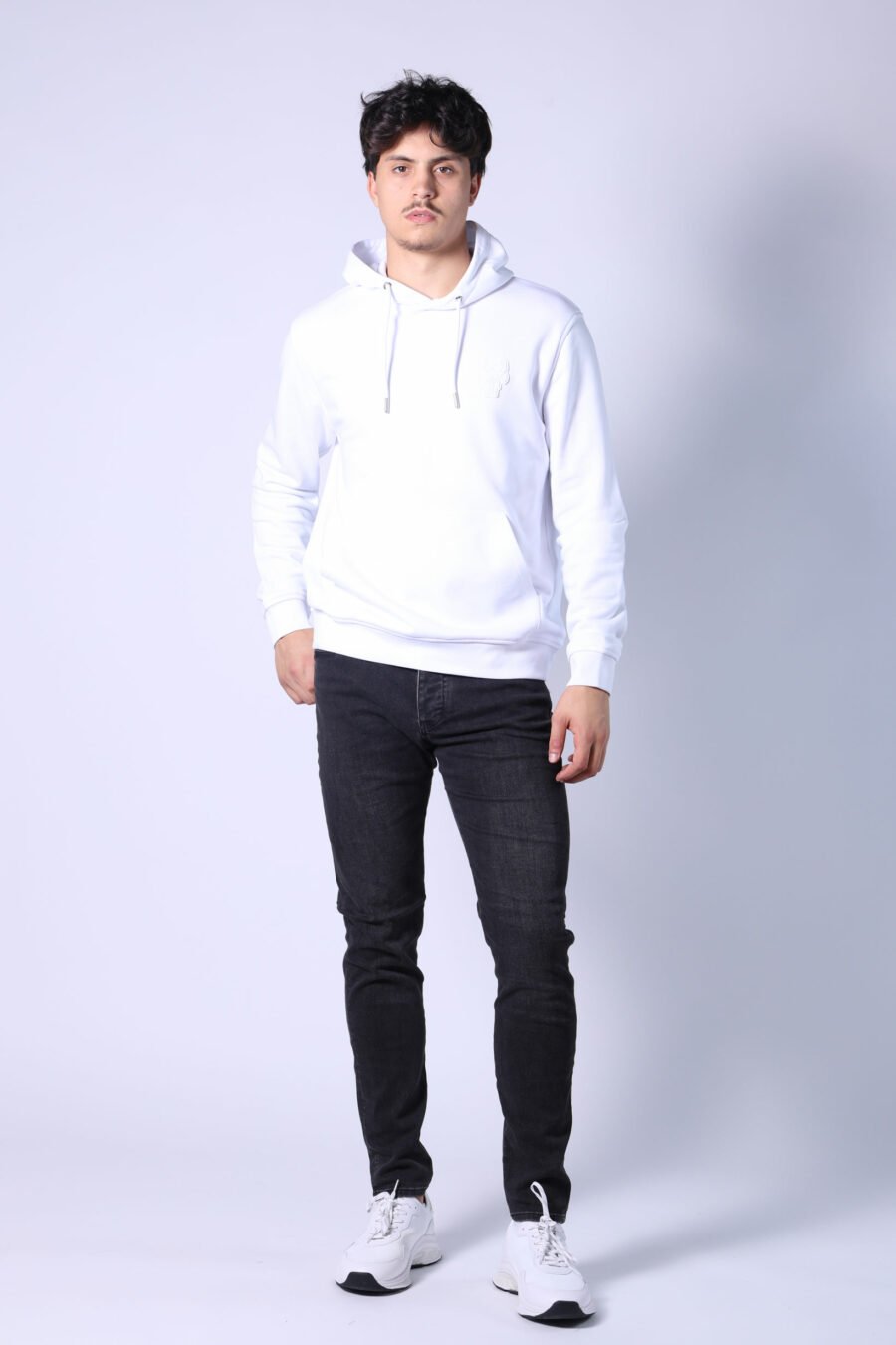 White hooded sweatshirt with monochrome rubber mini logo - Untitled Catalog 05735