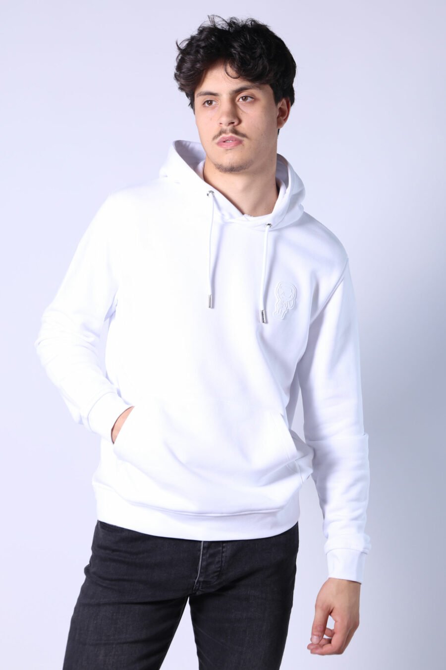 White hooded sweatshirt with monochrome rubber mini logo - Untitled Catalog 05736