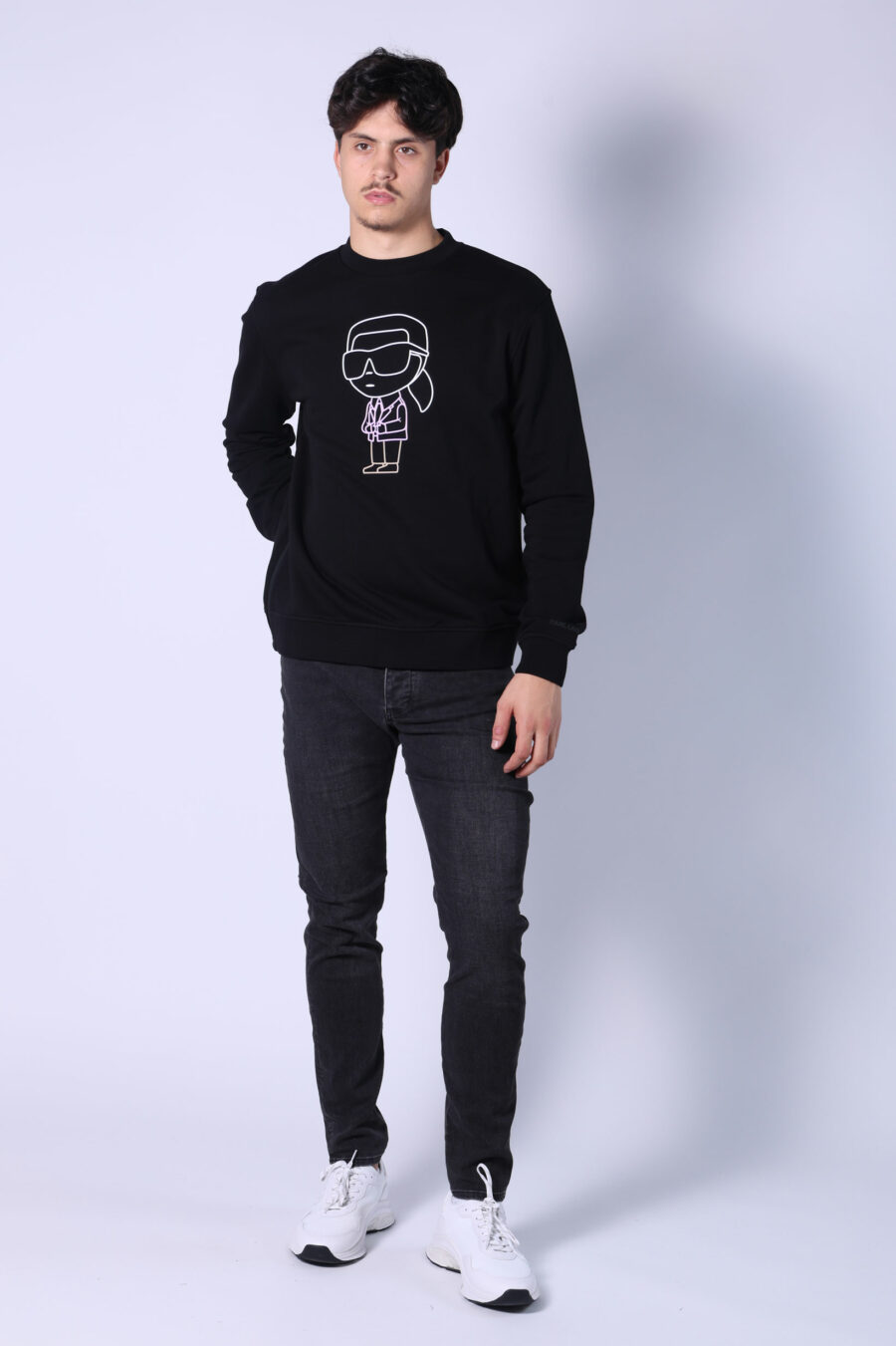 Black sweatshirt with multicoloured "karl silhouette" maxilogue - Untitled Catalog 05743