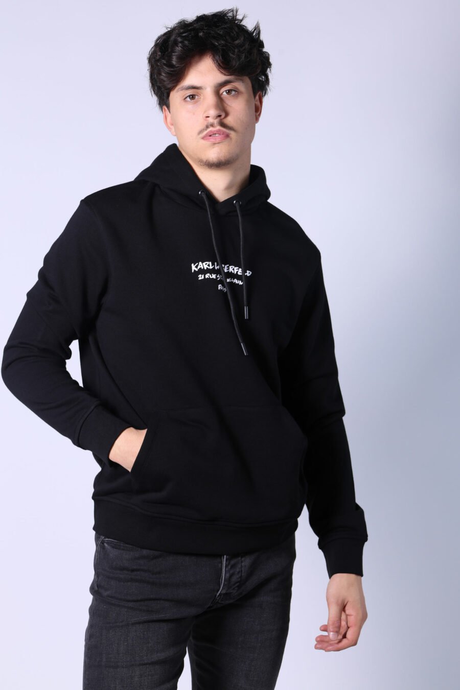 Black hooded sweatshirt with logo "rue st guillaume" - Untitled Catalog 05748