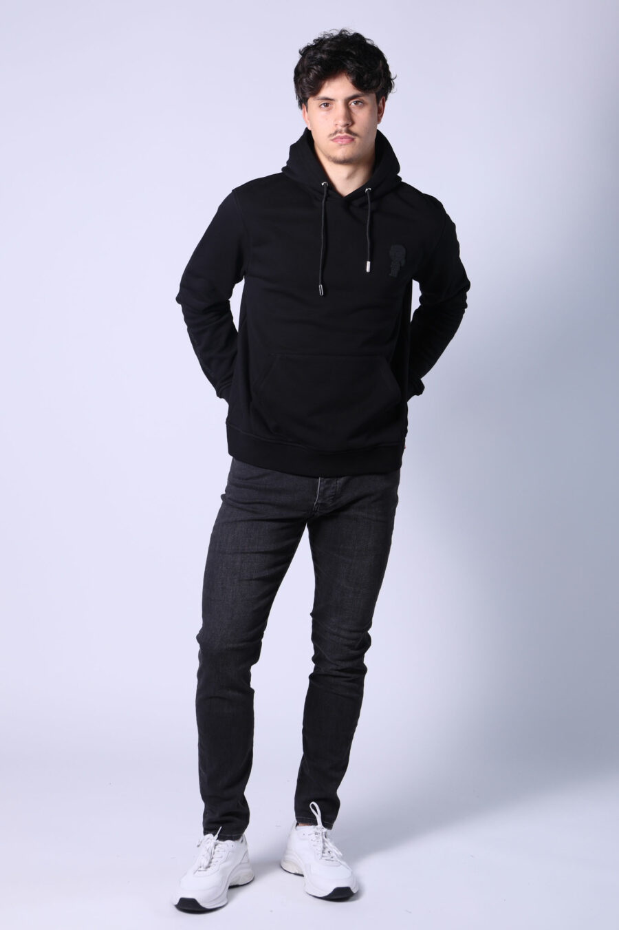 Black hooded sweatshirt with monochrome rubber mini logo - Untitled Catalog 05767